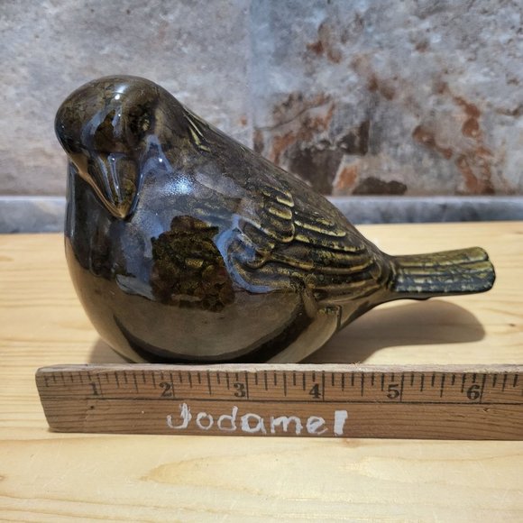 Ceramic Glazed Brown Green Bird Figurine - Picture 9 of 12